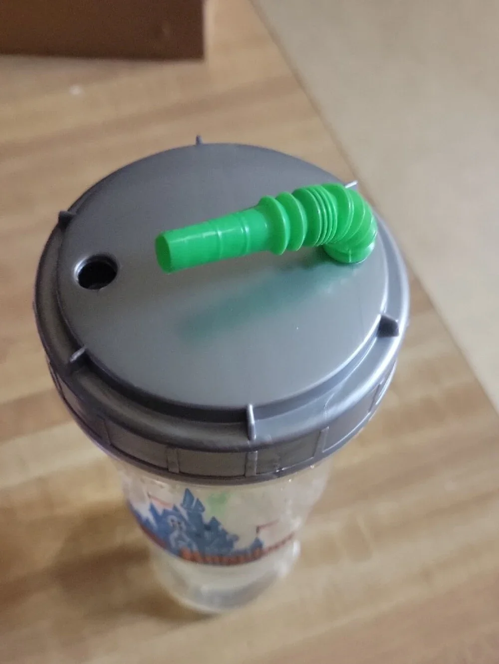 Disney Mickey Mouse Clear Cup with Green Straw and Silver Lid